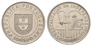 Португалия 100 эскудо 1990 350 лет со дня восстановления португальской независимости KM 651 медно-никель UNC 4565-211