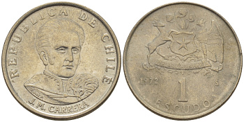 Чили 1 эскудо 1972 Хосе Мигель Каррера KM 197 медно-никель 4388-942