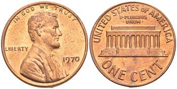 США 1 ЦЕНТ 1970 KM 201 ЛИНКОЛЬН медь цинк UNC 187-617