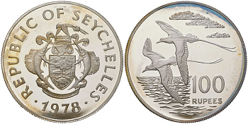 Сейшельские Острова (Сейшелы) 100 рупий 1978 Охрана природы KM 40 серебро PROOF 11-321-23