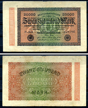 Германия 20000 марок 1923 20 февраля 1923, водяной знак L Pick 85 a бумага 8564-20-3-1