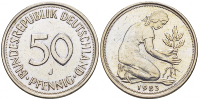 ФРГ 50 ПФЕННИГОВ 1983 J KM 109.2 медно-никель 4392-1061