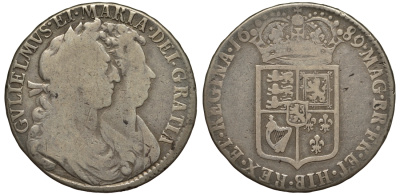 Англия 1/2 кроны 1689 Вильгельм III и Мария II (1688-1694) KM 472.1, Spink 3434 серебро 00-821-61