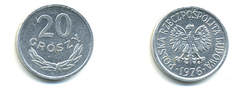 ПОЛЬША 20 ГРОШЕЙ 1976 MW KM А47 алюминий 176-1011