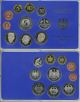 ФРГ набор из 9 монет 1984 D, официальный государственный набор, в пластике    PROOF  3540-43