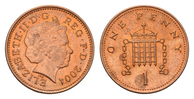 Великобритания 1 пенни 2004 Елизавета II (1952-2022) KM 986, Spink 4710 (B5) сталь плакированная медью UNC 206-1151