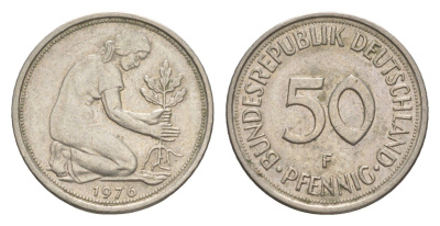 ФРГ 50 пфеннигов 1976 F KM 109, J. 384 медно-никель 4611-132
