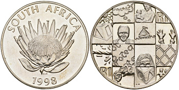 ЮАР 1 ранд 1998 год ребёнка KM 177 серебро UNC 00-000-00