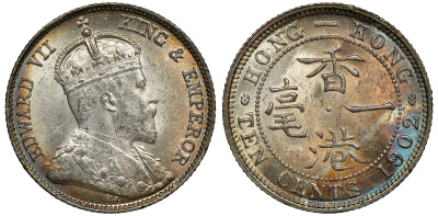 Гонконг 10 центов 1902 Эдуард VII (1901-1910) KM 13 серебро UNC 91-932