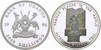 Уганда 2000 шиллингов 1996 Альтдорф, Вильгельм Телль, цветная эмаль серебро PROOF 1077-6-13