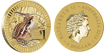 Австралия 1 доллар 2012 серия животные спортсмены, остроносая лягушка, цветная эмаль KM 1814 алюминиевая бронза UNC 00-00