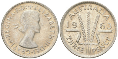 Австралия 3 пенса 1963 Елизавета II (1952-2022) KM 57 серебро 4623-135
