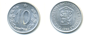 ЧЕХОСЛОВАКИЯ 10 ГЕЛЛЕРОВ 1969 СОЦИАЛИСТИЧЕСКАЯ РЕСПУБЛИКА KM 49.1 алюминий 89-1752