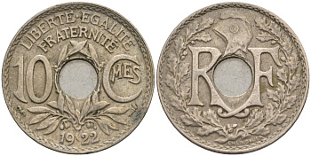 Франция 10 сантимов 1922 KM 866a, Le Franc 138.3 медно-никель 4143-916