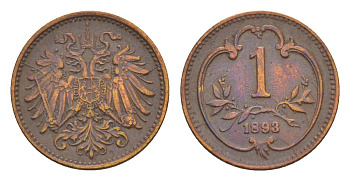 Австрия 1 геллер 1893 Франц Иосиф I (1848-1916) KM 2800 бронза 4639-953