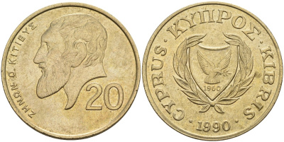 Кипр 20 центов 1990 KM 62.1 никель латунь 4140-814