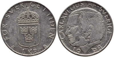 Швеция 1 крона 1998 Карл XVI Густав (1973- ) KM 852a медно-никель 4622-357