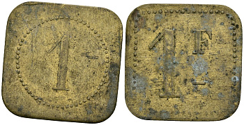 Франция 1 франк XIX-XX век ресторанный жетон латунь 4166-917