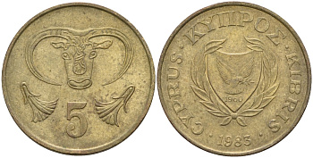 Кипр 5 центов 1983 голова быка KM 55.1 никель латунь 4141-921