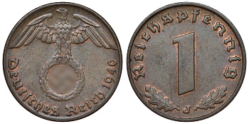ГЕРМАНИЯ 1 РЕЙХСПФЕННИГ 1940 J KM 89, J. 361 бронза 71-928