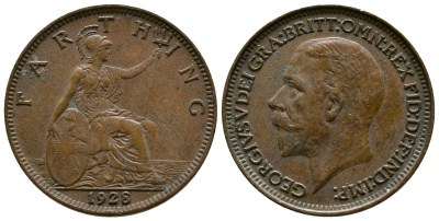 Великобритания 1 фартинг 1928 Георг V (1910-1936) KM 825, Spink 4061 бронза 51-541