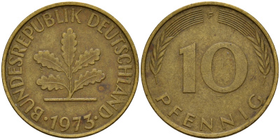 ФРГ 10 пфеннигов 1973 F J. 383, KM 108 сталь плакированная латунью    4603-417