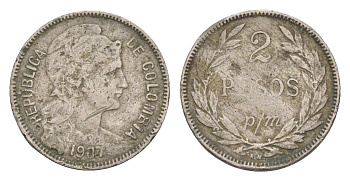 Колумбия 2 песо (papel moneda) 1907 KM B279 медно-никель 4651-942