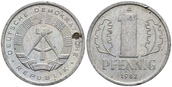 ГДР 1 пфенниг 1982 A KM 8.1 алюминий 4189-523