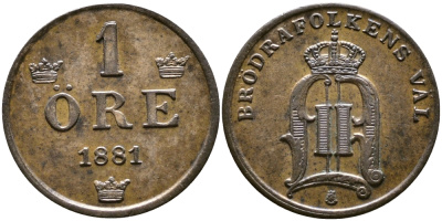 Швеция 1 эре 1881 Оскар II (1872-1907) король Швеции и Норвегии KM 750 бронза 84-954