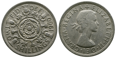 Великобритания 2 шиллинга (флорин) 1960 Елизавета II (1952-2022) KM 906, Spink 4146 медно-никель 4382-232