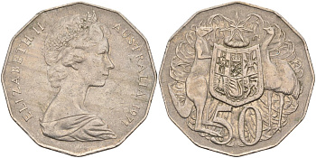 Австралия 50 центов 1971 Елизавета II (1952-2022), герб Австралии, кенгуру KM 68 медно-никель 4131-646