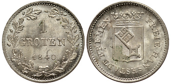 Бремен 1 грош 1840 KM 230, AKS 8 серебро UNC 00-00