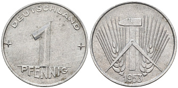 ГДР 1 пфенниг 1953 А KM 5 алюминий 4564-1012