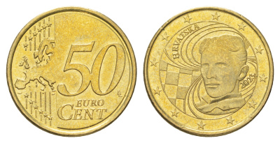 Хорватия 50 евроцентов 2023 Никола Тесла KM 140 нордик  UNC  55-645