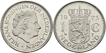 Нидерланды 1 гульден 1973 Юлиана (1948-1980) KM 184a никель 94-635
