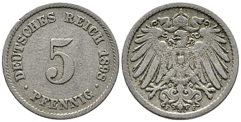 ГЕРМАНИЯ 5 ПФЕННИГОВ 1898 F KM 11, J. 12 медно-никель 39-731