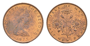 Остров Мэн 1/2 пенни 1975 Елизавета II (1952-2022) KM 19 бронза aUNC 4655-923