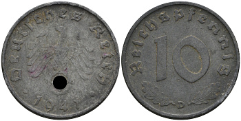 Германия 10 рейхспфеннигов 1941 D KM 101, J. 371 цинк 4116-557