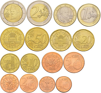 АВСТРИЯ ЕВРОНАБОР ИЗ 8 МОНЕТ 2011 1, 2, 5, 10, 20, 50 ЕВРОЦЕНТОВ, 1 И 2 ЕВРО UNC 183-511