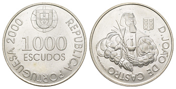 Португалия 1000 эскудо 2000 500 лет со дня рождения Жуана де Каштру KM 732 серебро BU 1088-3-12