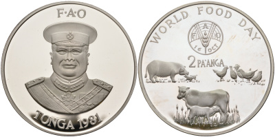 Тонга 2 паанга 1981 FAO, домашние животные, король Тауфа’ахау Тупоу IV (1967-2006) KM 73a серебро PROOF 1069-6-13