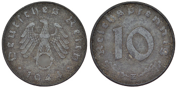 Германия 10 рейхспфеннигов 1944 E KM 101, J. 371 цинк 4121-1051