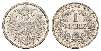 Германия 1 марка 1914 G, Вильгельм II (1888-1918) KM 14, J. 17 серебро aUNC 4626-243