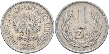 Польша 1 злотый 1975 MW KM 49.1 алюминий    4161-157