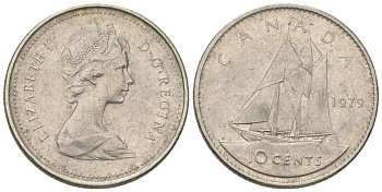 Канада 10 центов 1979 Елизавета II (1952-2022), парусник KM 77 никель 4617-936