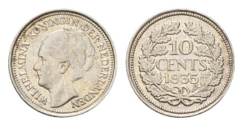 Нидерланды 10 центов 1935 Вильгельмина (1890-1948) KM 163 серебро 4674-1263