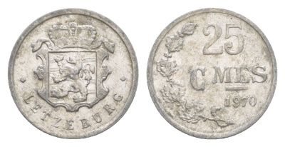 Люксембург 25 сантимов 1970 Герцог Жан (1964-1999) KM 45a алюминий 4643-435