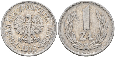 Польша 1 злотый 1975 MW KM 49.1 алюминий    4161-157