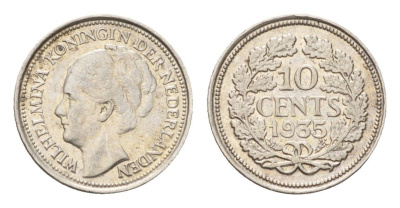 Нидерланды 10 центов 1935 Вильгельмина (1890-1948) KM 163 серебро 4674-1263