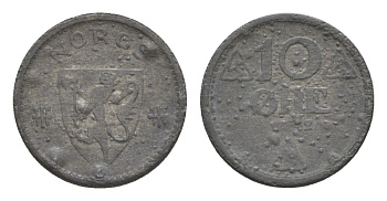 Норвегия 10 эре 1942 Хокон VII (1905-1957) KM 389 цинк 4632-1131